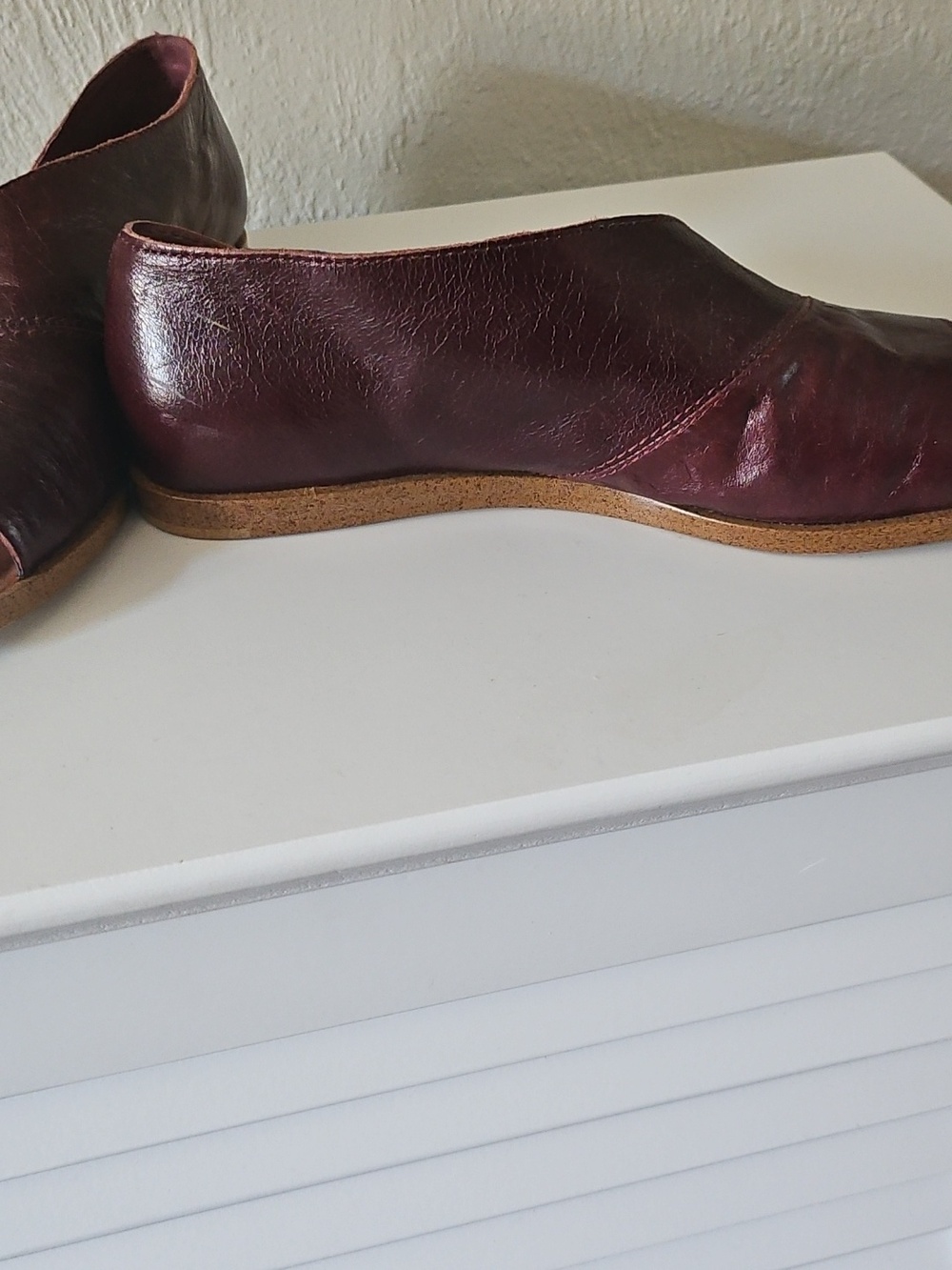 1. State Women's Open-Toe Leather Flats in Wine - Picture 3 of 5